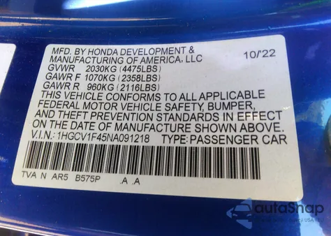 2022 Honda Accord Sport Special Edition from USA, damaged, VIN 1HGCV1F45NA091218